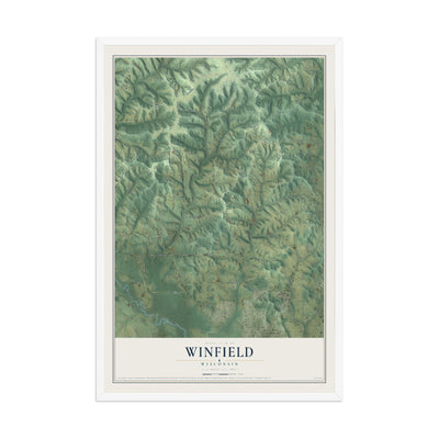Map of Winfield, Wisconsin, 12 x 18 inch print in a white wood frame
