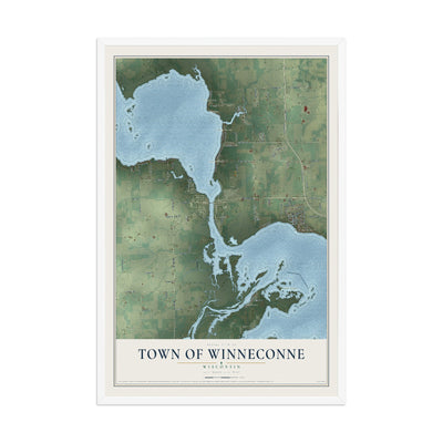 Map of the Town of Winneconne, Wisconsin, 12 x 18 inch print in a white wood frame