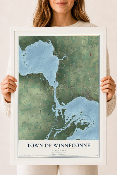 Map of the Town of Winneconne, Wisconsin, 18 x 24 inch print in a white wood frame