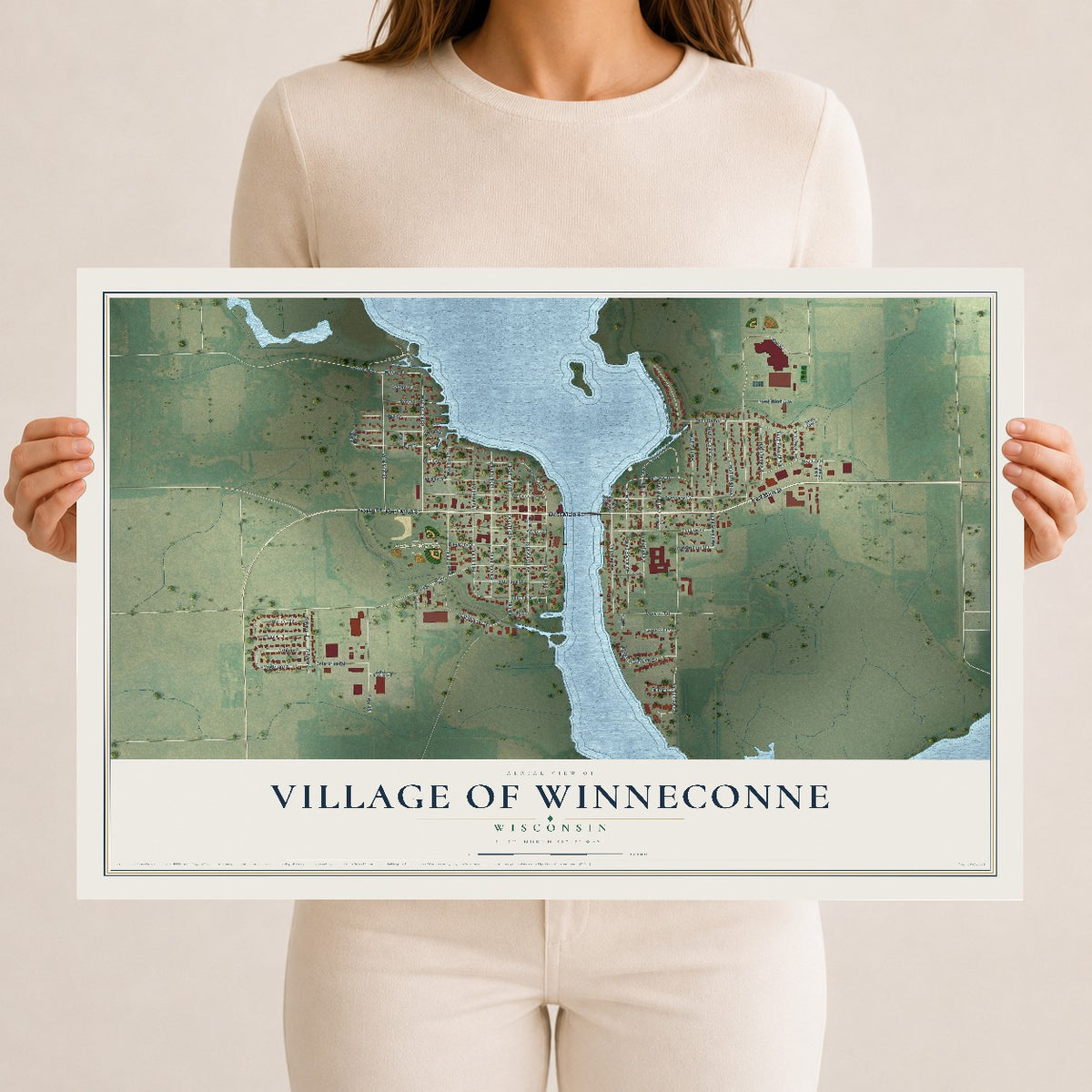 Map of Winneconne, Wisconsin, 12 x 18 inch unframed archival matte print