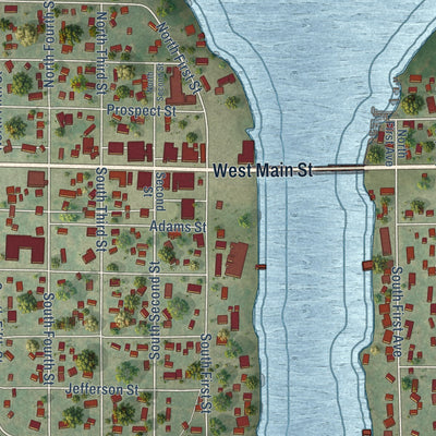 Close-up of the map of Winneconne, Wisconsin print showing street and building detail