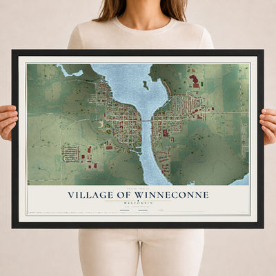 Map of Winneconne, Wisconsin, 18 x 24 inch print in a black wood frame