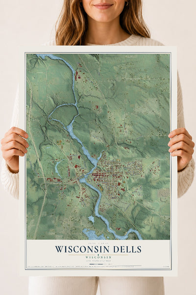 Map of Wisconsin Dells, Wisconsin, 18 x 24 inch unframed archival matte print