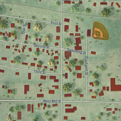 Close-up of the map of Withee, Wisconsin print showing street and building detail