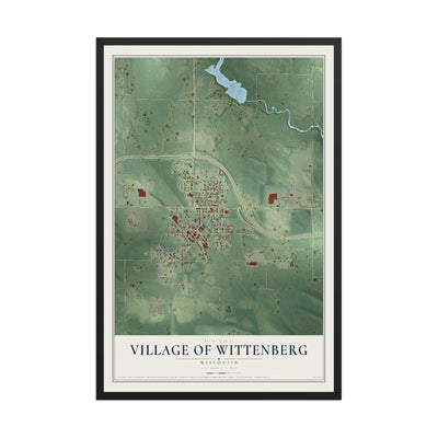 Map of Wittenberg, Wisconsin, 12 x 18 inch print in a black wood frame