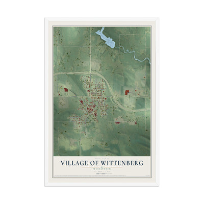 Map of Wittenberg, Wisconsin, 12 x 18 inch print in a white wood frame