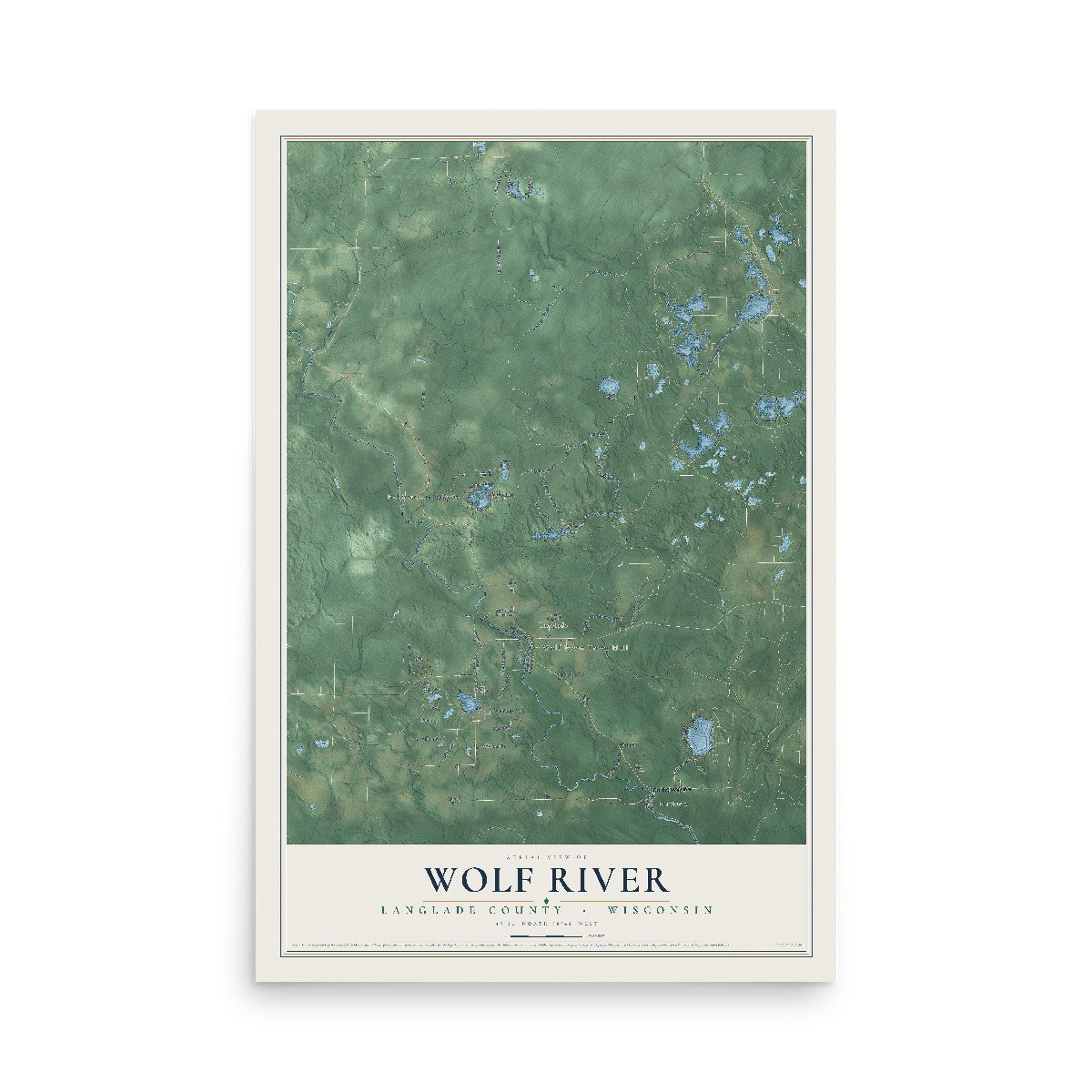 Map of Wolf River, Langlade County, Wisconsin, 12 x 18 inch unframed archival matte print