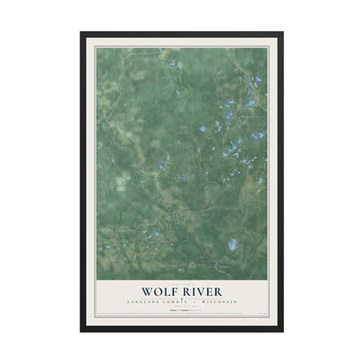 Map of Wolf River, Langlade County, Wisconsin, 12 x 18 inch print in a black wood frame