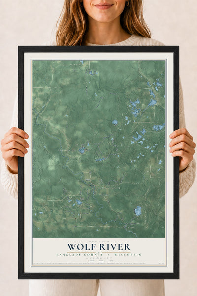Map of Wolf River, Langlade County, Wisconsin, 18 x 24 inch print in a black wood frame