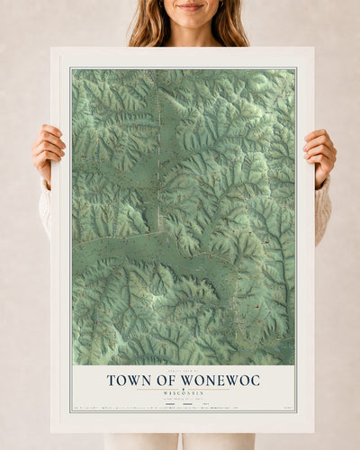 Map of the Town of Wonewoc, Wisconsin, 24 x 36 inch print in a white wood frame