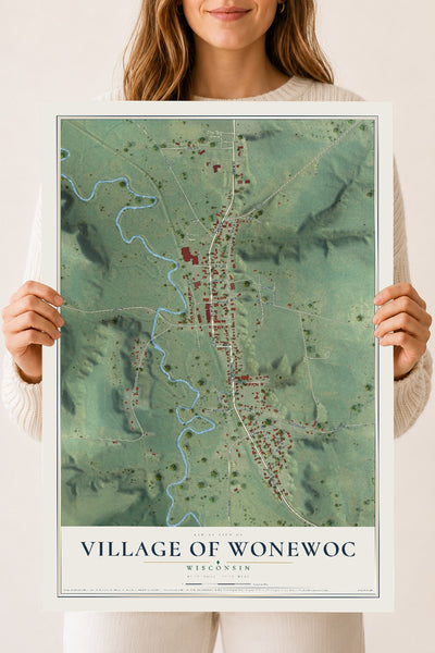 Map of Wonewoc, Wisconsin, 18 x 24 inch unframed archival matte print