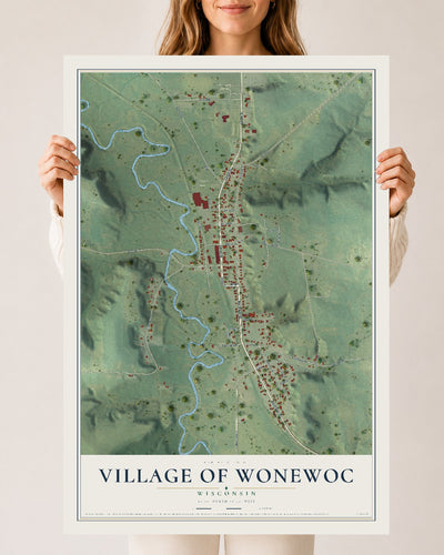 Map of Wonewoc, Wisconsin, 24 x 36 inch unframed archival matte print