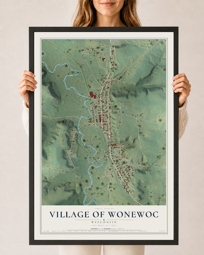 Map of Wonewoc, Wisconsin, 24 x 36 inch print in a black wood frame