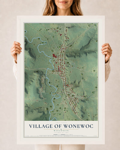 Map of Wonewoc, Wisconsin, 24 x 36 inch print in a white wood frame