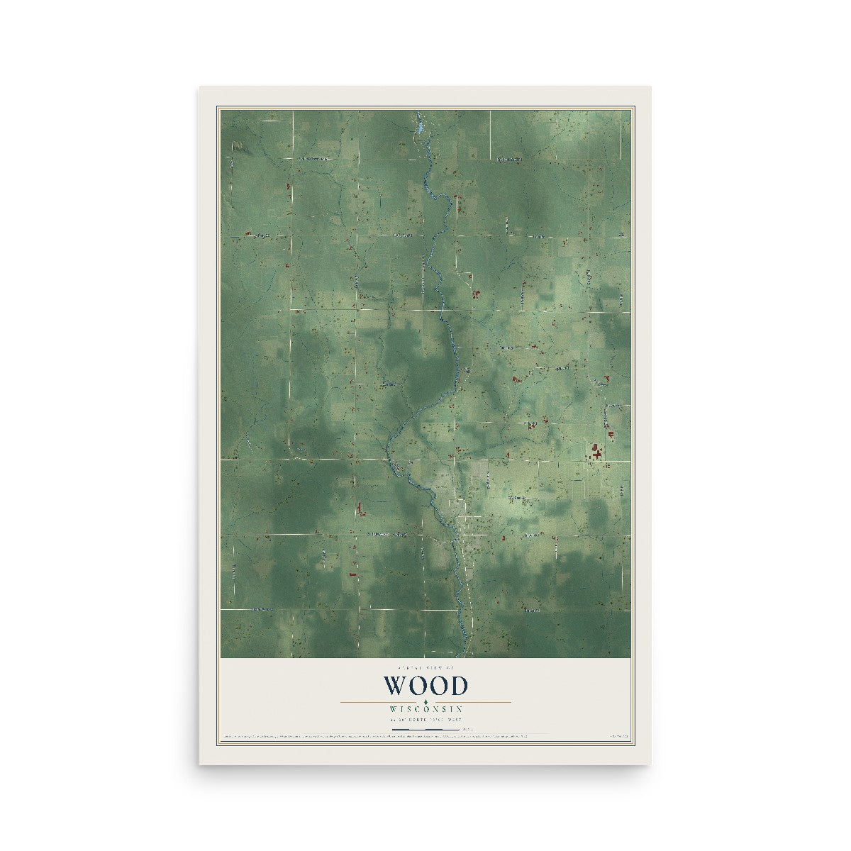 Map of Wood, Wisconsin, 12 x 18 inch unframed archival matte print