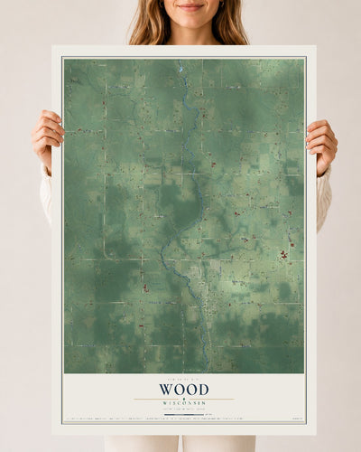 Map of Wood, Wisconsin, 24 x 36 inch unframed archival matte print