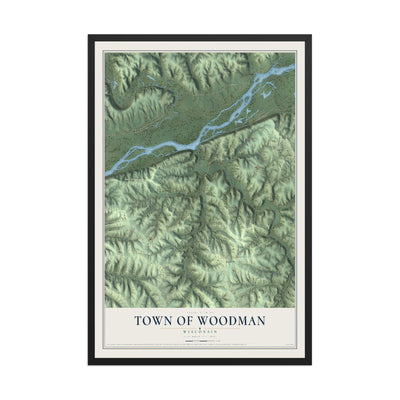 Map of the Town of Woodman, Wisconsin, 12 x 18 inch print in a black wood frame