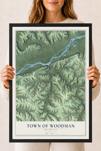 Map of the Town of Woodman, Wisconsin, 18 x 24 inch print in a black wood frame