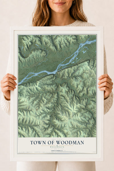 Map of the Town of Woodman, Wisconsin, 18 x 24 inch print in a white wood frame