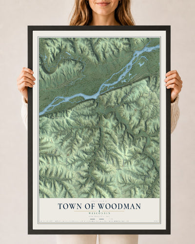 Map of the Town of Woodman, Wisconsin, 24 x 36 inch print in a black wood frame