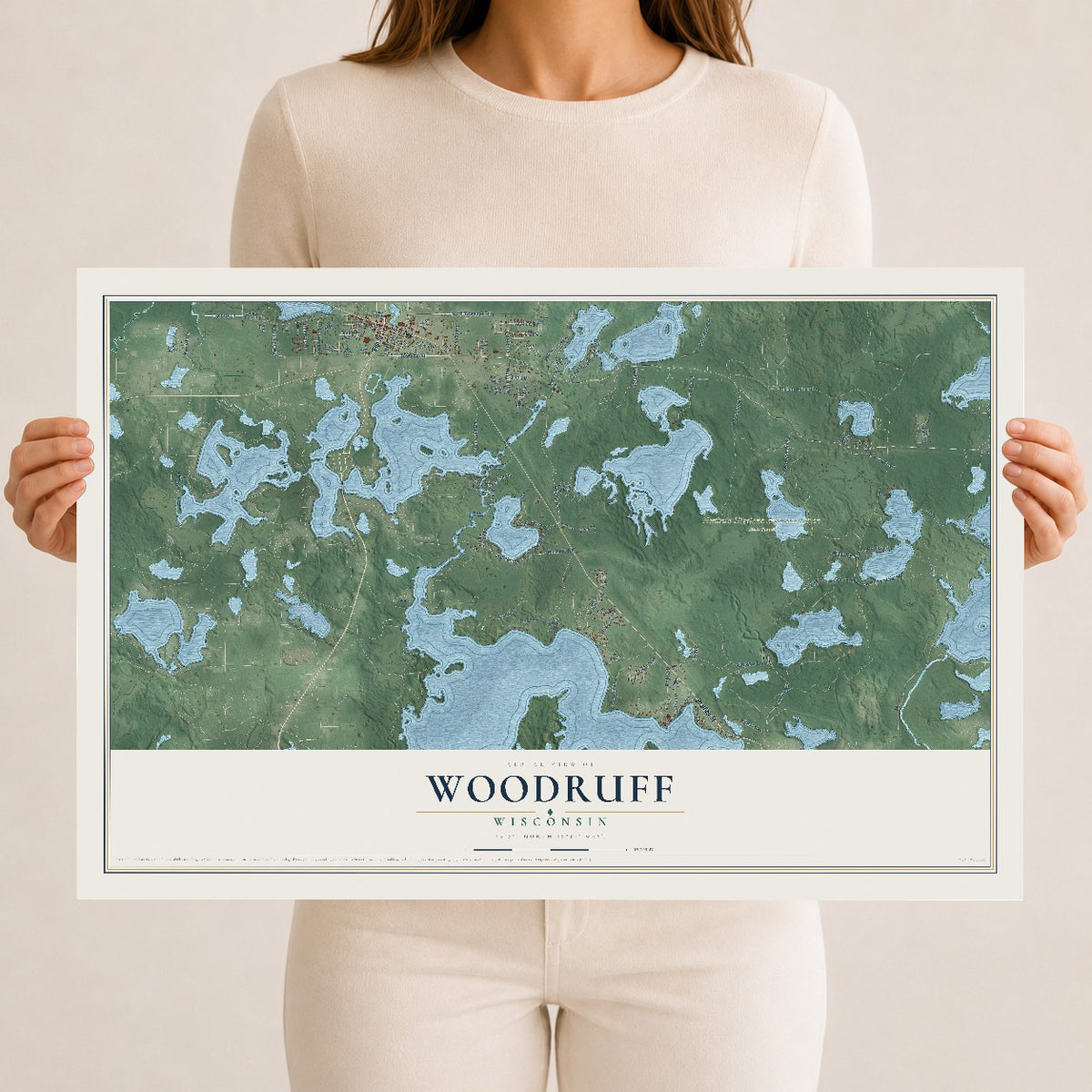 Map of Woodruff, Wisconsin, 12 x 18 inch unframed archival matte print