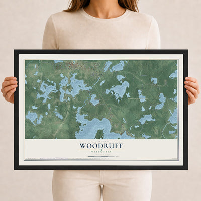 Map of Woodruff, Wisconsin, 12 x 18 inch print in a black wood frame