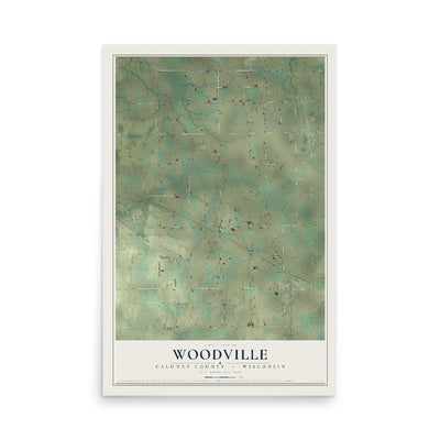 Map of Woodville, Calumet County, Wisconsin, 12 x 18 inch unframed archival matte print