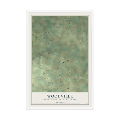 Map of Woodville, Calumet County, Wisconsin, 12 x 18 inch print in a white wood frame