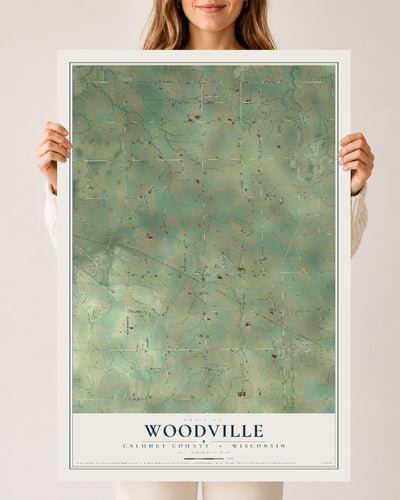 Map of Woodville, Calumet County, Wisconsin, 24 x 36 inch unframed archival matte print