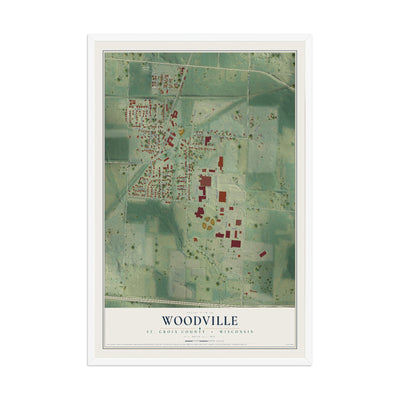 Map of Woodville, St. Croix County, Wisconsin, 12 x 18 inch print in a white wood frame