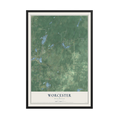 Map of Worcester, Wisconsin, 12 x 18 inch print in a black wood frame
