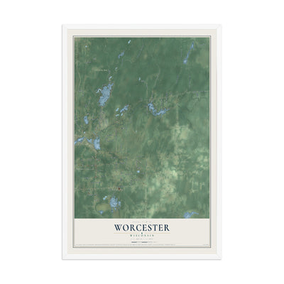 Map of Worcester, Wisconsin, 12 x 18 inch print in a white wood frame