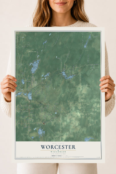Map of Worcester, Wisconsin, 18 x 24 inch unframed archival matte print