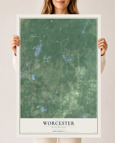 Map of Worcester, Wisconsin, 24 x 36 inch unframed archival matte print