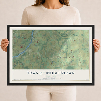 Map of the Town of Wrightstown, Wisconsin, 12 x 18 inch print in a black wood frame
