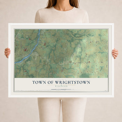 Map of the Town of Wrightstown, Wisconsin, 24 x 36 inch print in a white wood frame