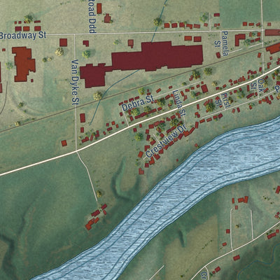Second close-up of the map of Wrightstown, Wisconsin print showing more streets and buildings