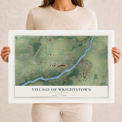 Map of Wrightstown, Wisconsin, 12 x 18 inch print in a white wood frame