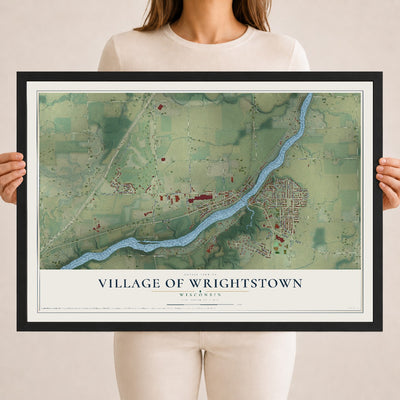 Map of Wrightstown, Wisconsin, 18 x 24 inch print in a black wood frame