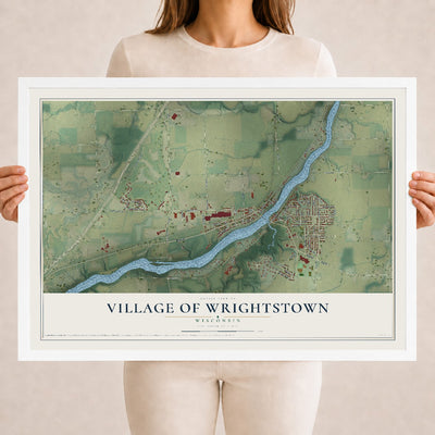 Map of Wrightstown, Wisconsin, 18 x 24 inch print in a white wood frame