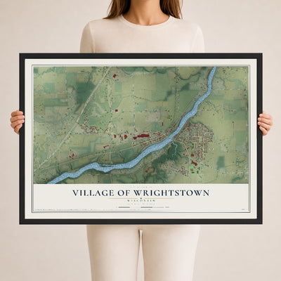 Map of Wrightstown, Wisconsin, 24 x 36 inch print in a black wood frame
