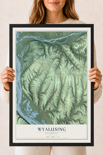 Map of Wyalusing, Wisconsin, 18 x 24 inch print in a black wood frame
