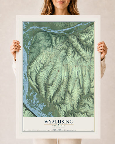 Map of Wyalusing, Wisconsin, 24 x 36 inch print in a white wood frame