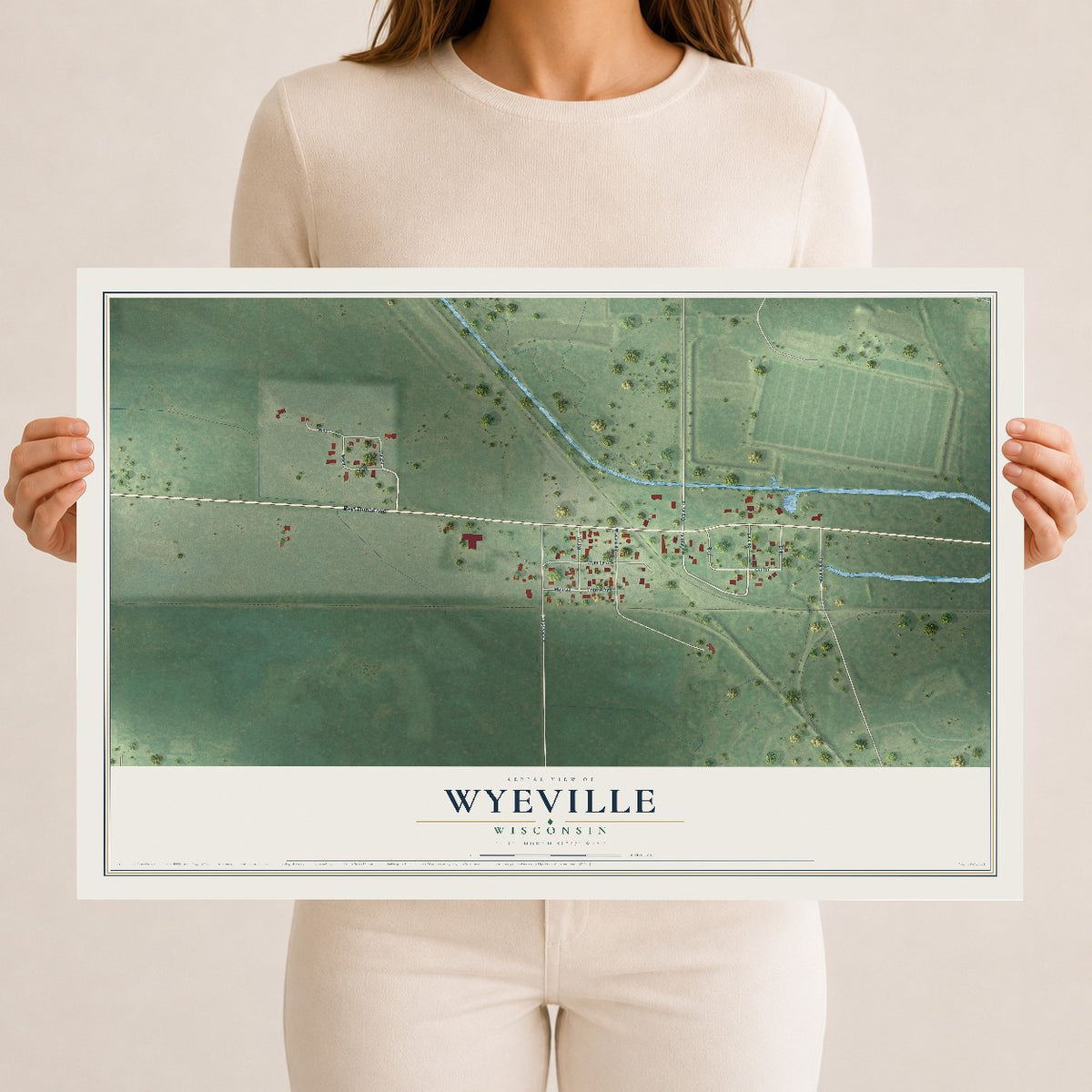 Map of Wyeville, Wisconsin, 12 x 18 inch unframed archival matte print