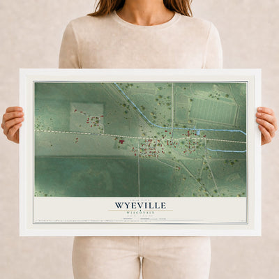 Map of Wyeville, Wisconsin, 12 x 18 inch print in a white wood frame