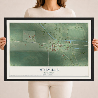 Map of Wyeville, Wisconsin, 18 x 24 inch print in a black wood frame