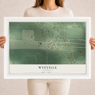 Map of Wyeville, Wisconsin, 18 x 24 inch print in a white wood frame