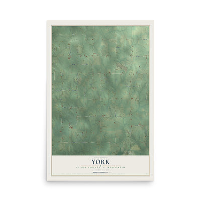 Map of York, Clark County, Wisconsin, 12 x 18 inch unframed archival matte print