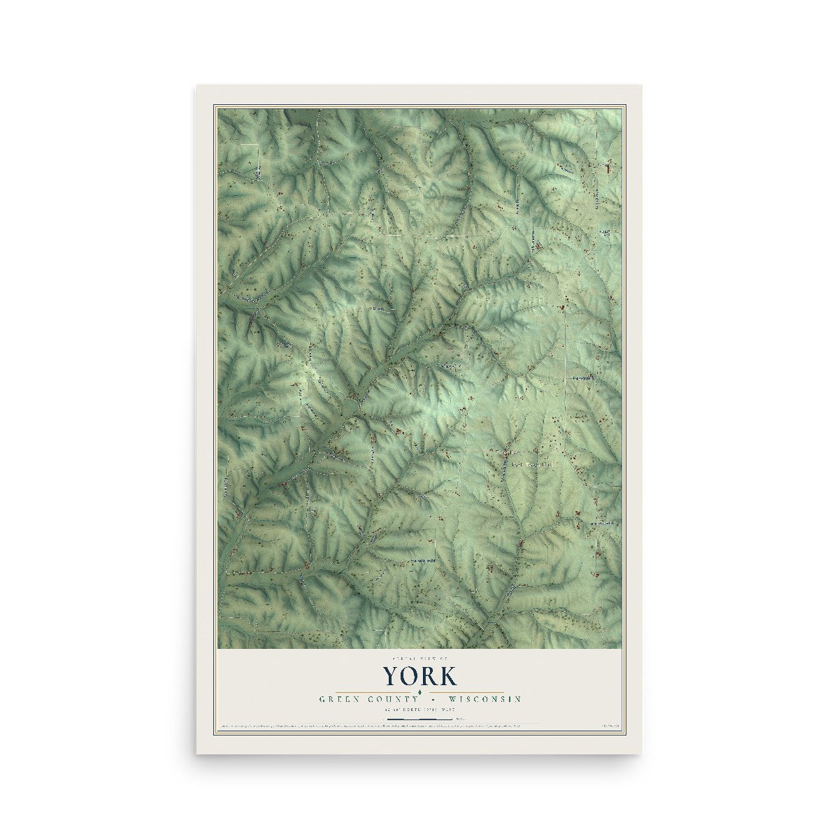 Map of York, Green County, Wisconsin, 12 x 18 inch unframed archival matte print