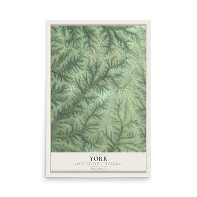 Map of York, Green County, Wisconsin, 12 x 18 inch unframed archival matte print